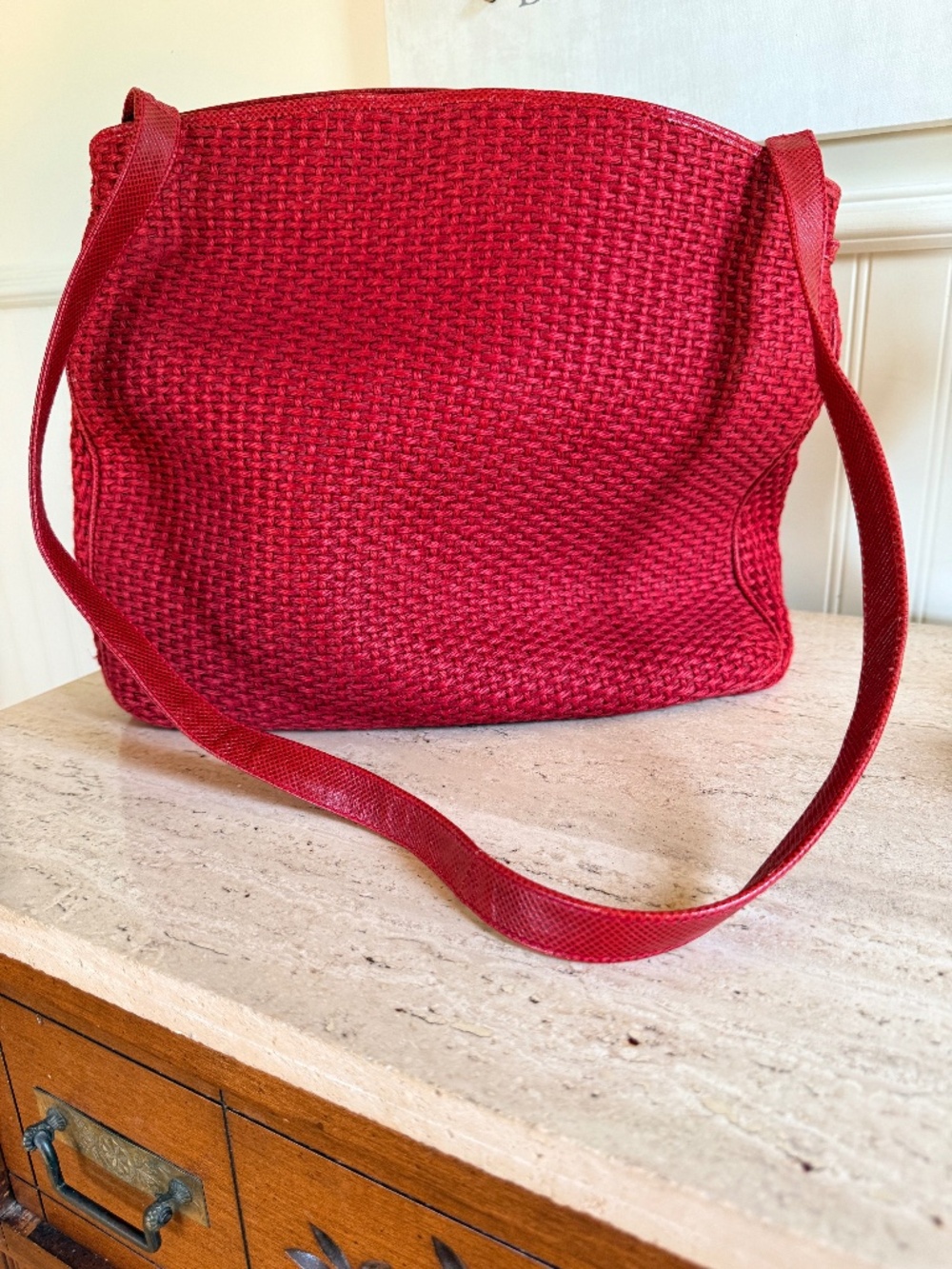 ⚡️ Sale Bottega Veneta LIKE NEW RARE VINTAGE Red Jute Shoulder Purse